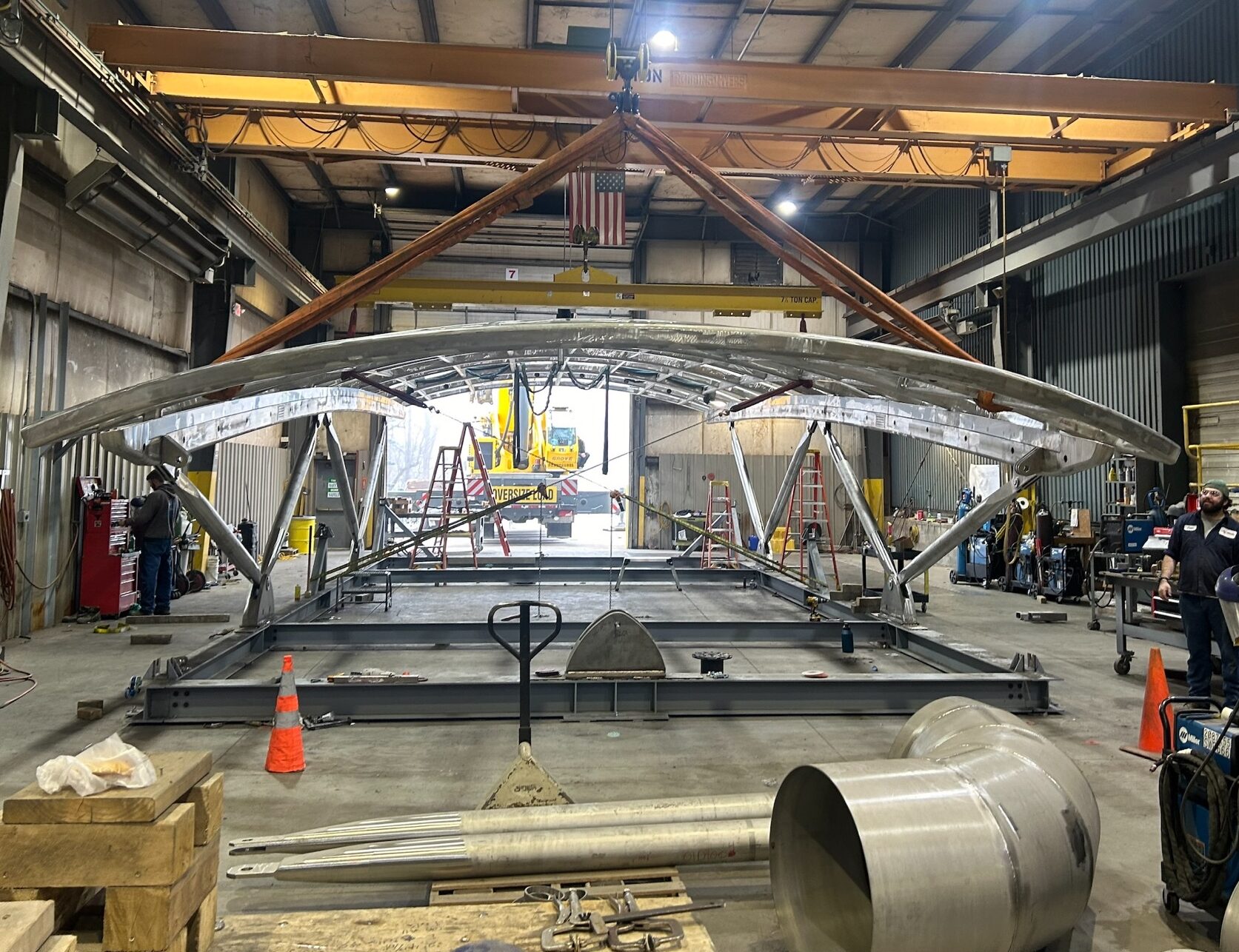 Stainless Steel canopy ready for transport and installation at Arlington cemetery